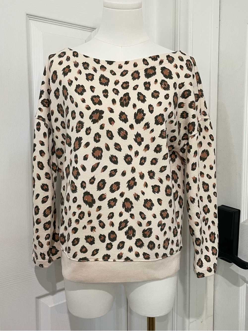 J. Crew- 100% Cotton Leopard Print Boat Neck Sweatshirt- Women’s Small
